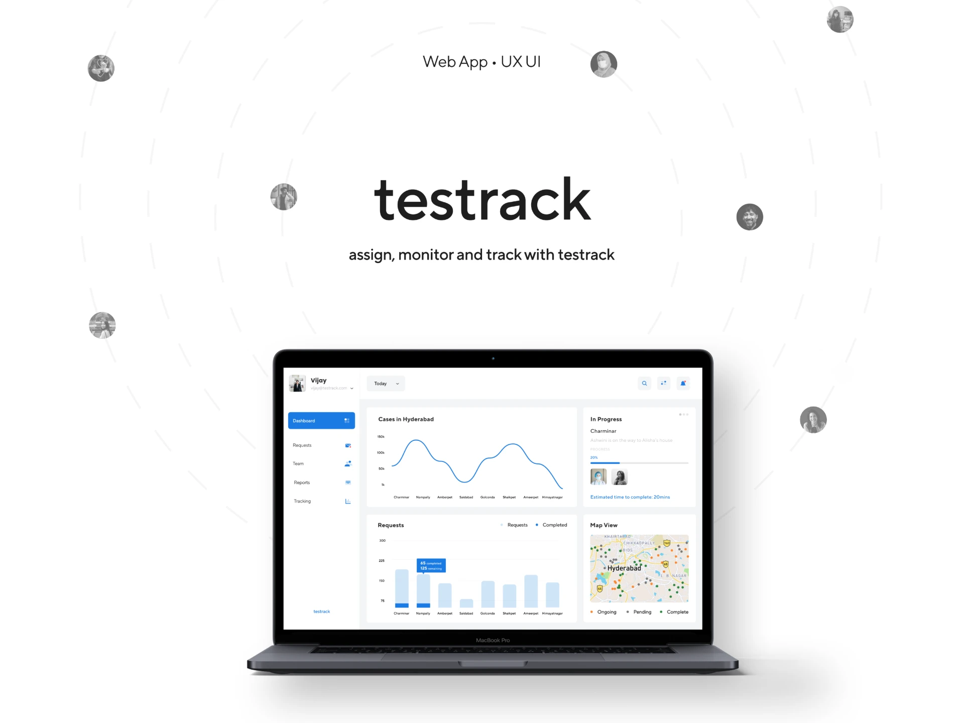 Testrack government health web application shown on a laptop